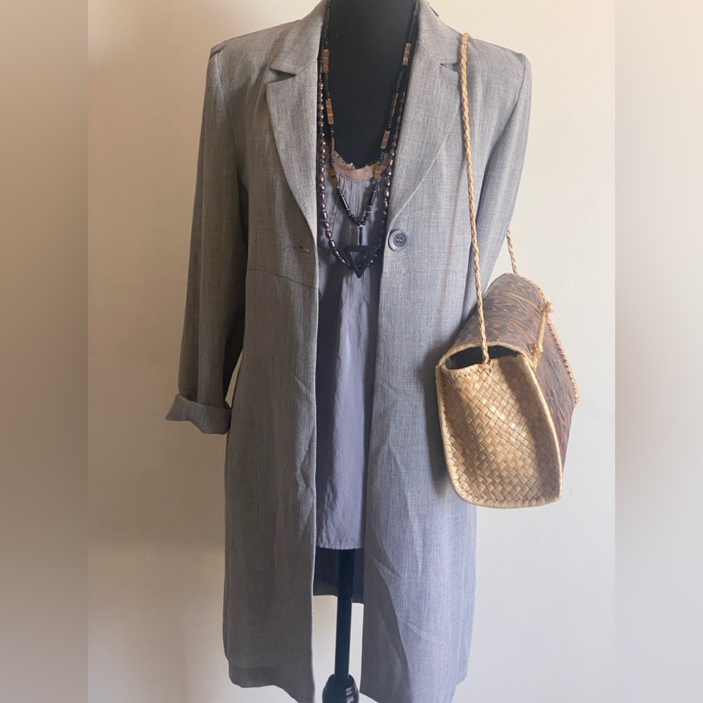 etam vintage gray long blazer jacket light out wear classic top jacket size10